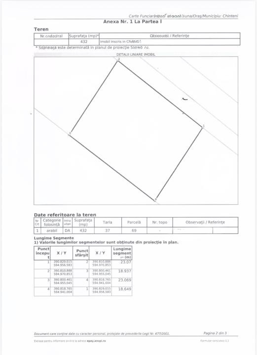 Teren intravilan 864 mp + cota drum | Chinteni | POT 35% | CUT 1,10