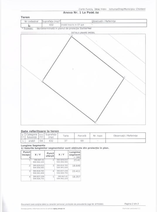 Teren intravilan 864 mp + cota drum | Chinteni | POT 35% | CUT 1,10