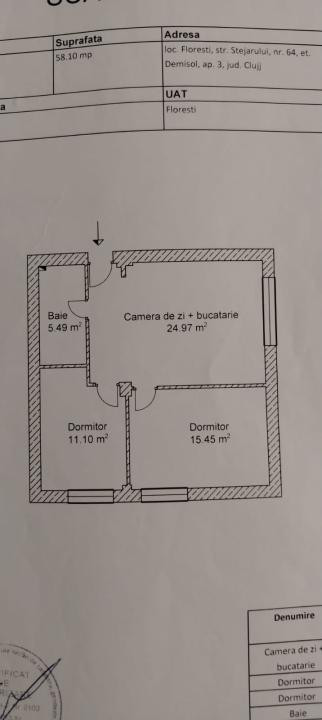 Apartament cu 3 camere, 58 mp utili ,zona Stejarului 