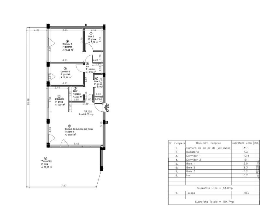 Penthouse - 84 mp utili - 3 camere - 3 bai - zona Sopor