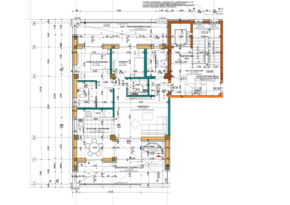 Penthouse 4 camere, 90 mp, 51 mp terasa și terasă panoramică, Columna Residence