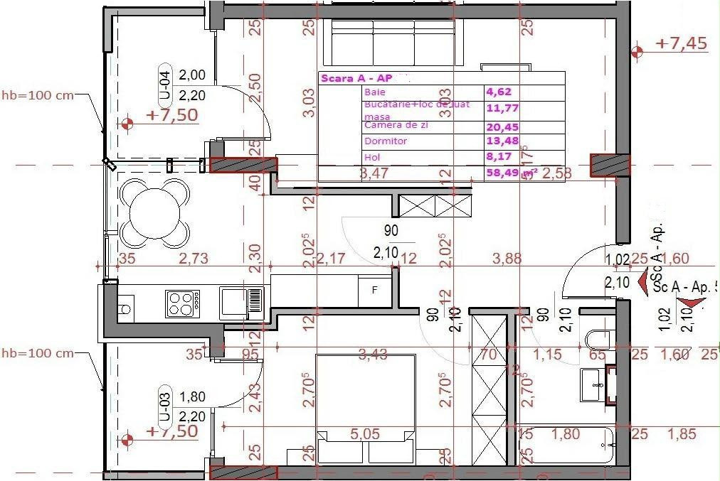 Apartament 2 camere, 58,49 mp, semifinisat, zona Soporului