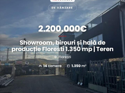 Showroom, birouri și hală de producție Floresti 1.350 mp | Teren 4.300 mp | E60 