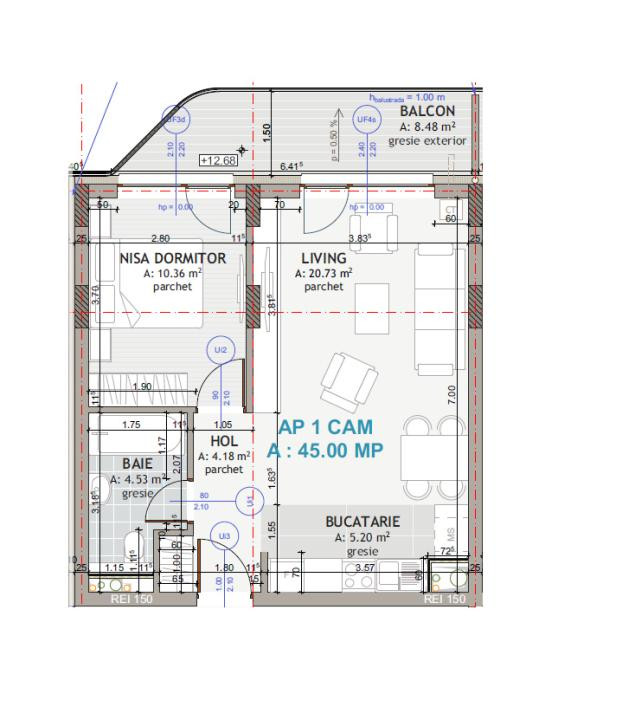 Apartament de 2 camere, 45 mp, Semifinisat, Zona Eroilor