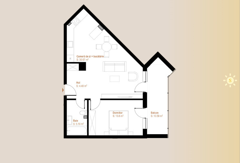 Apartament cu 2 camere 54mp utili Finisat plus 10mp terasa Vivo