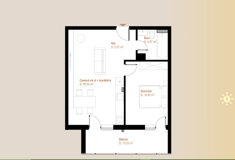 Apartament cu 2 camere 49.77mp plus 10mp terasa zona Vivo 