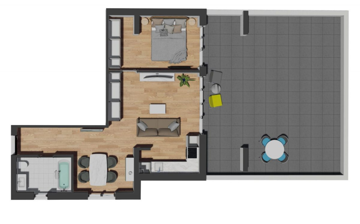 Apartament de 2 camere semifinisat, CF , 53,45 mp, terasa 60,31 mp, zona VIVO