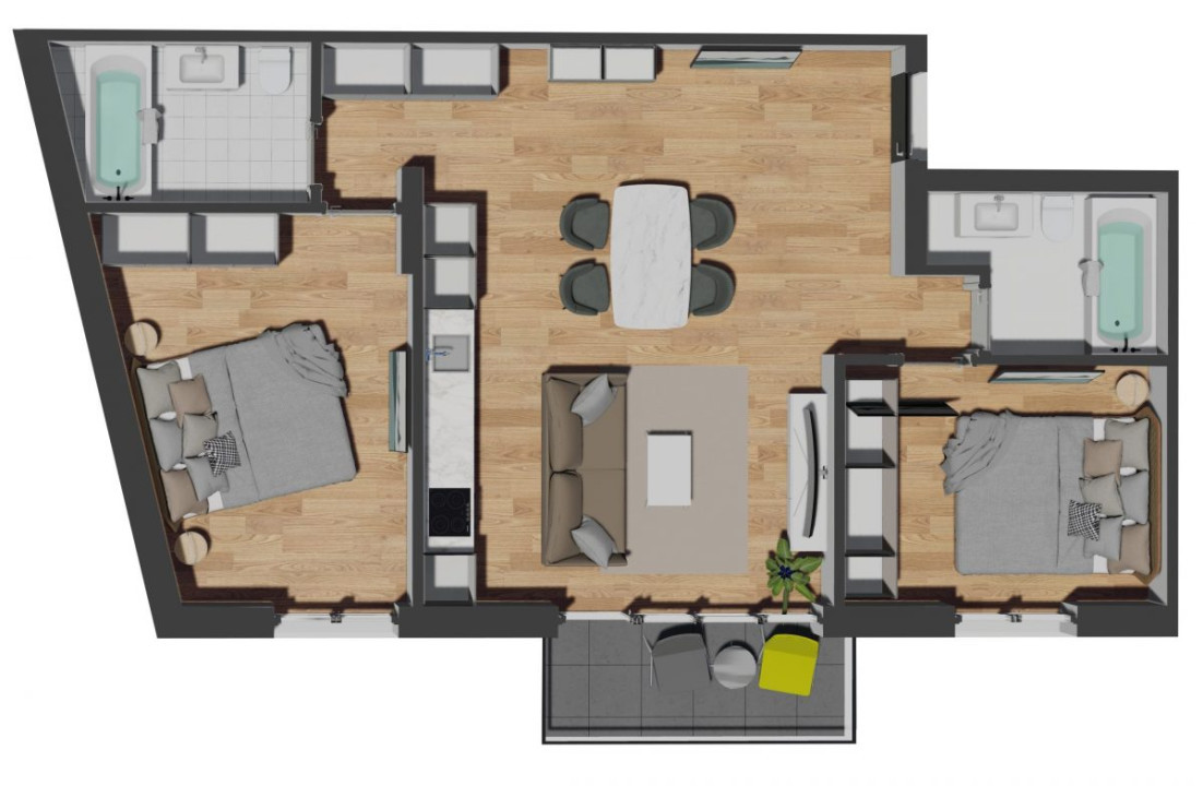 Apartament cu 3 camere semifinisat, 68,44 mp, balcon 4,20 mp, zona VIVO