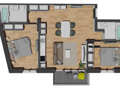 Apartament cu 3 camere semifinisat, 68,44 mp, balcon 4,20 mp, zona VIVO