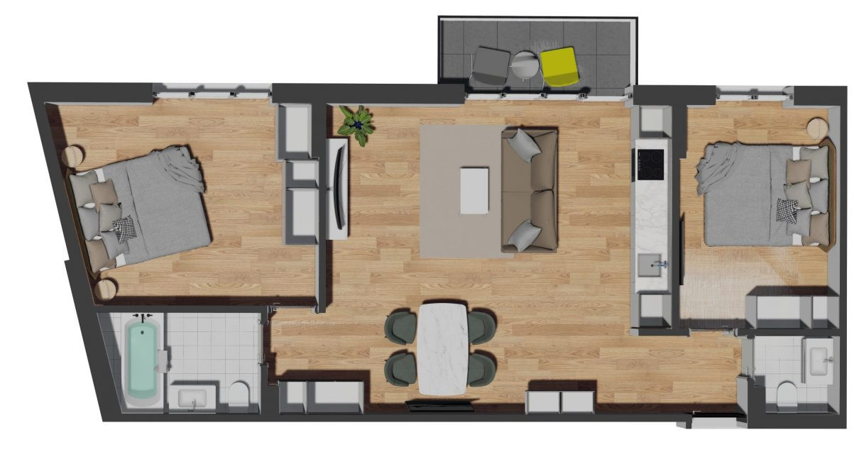 Apartament de 3 camere semifinisat/CF / 72,04 mp, balcon 4,20 mp, zona VIVO 
