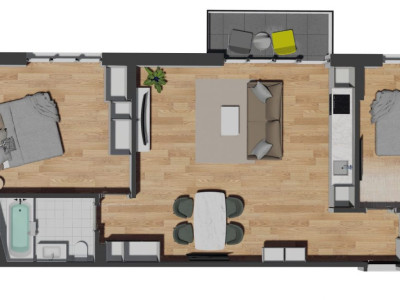 Apartament de 3 camere semifinisat/CF / 72,04 mp, balcon 4,20 mp, zona VIVO 