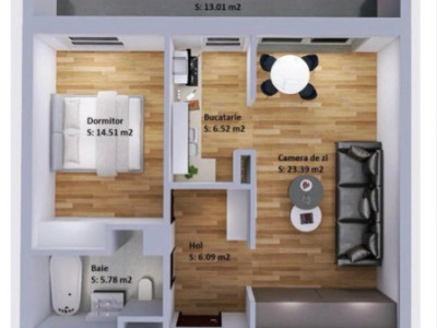 Apartament 2 camere, semifinisat, Plopilor