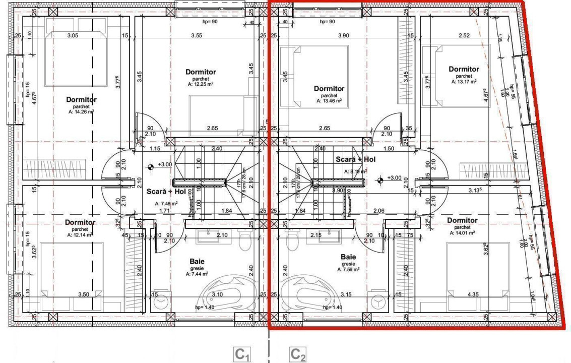 Casă cuplată, 4 camere, 156 mp utili, semifiniasată, cartier Dâmbul Rotund