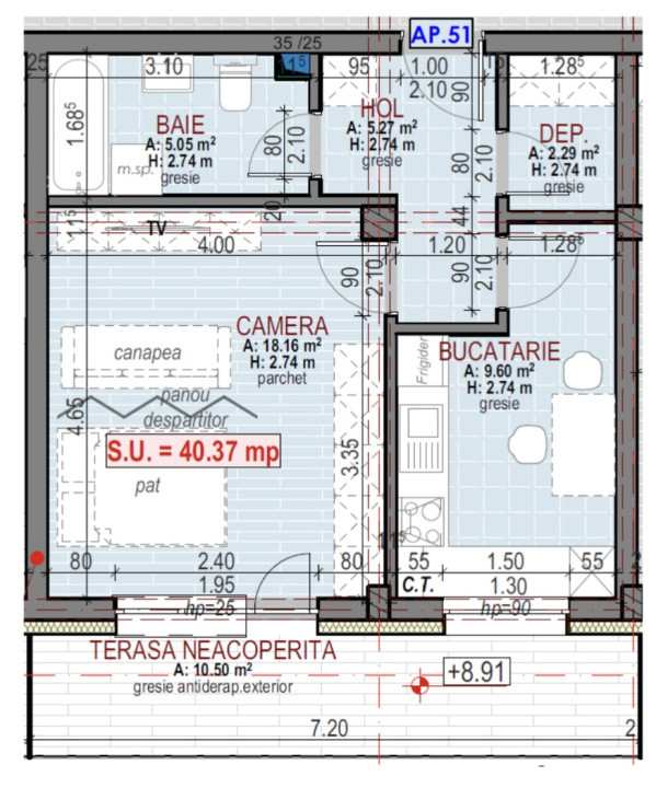 Apartament de 2 camere, 42 mp, semifinisat, zona Sesul de sus