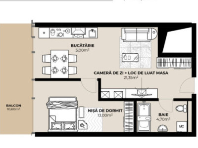 Apartament cu 2 camere, 44mp, intermediar, Semicentral