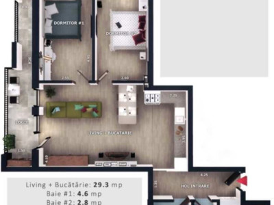 Apartament de 3 camere, 2 bai, 68 mp, zona Valea Garbaului