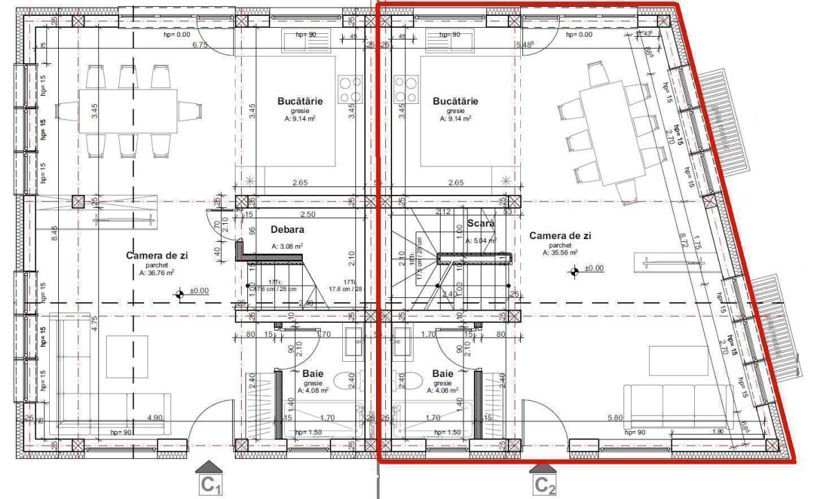 Casă cuplată, 4 camere, 163 mp utili, semifiniasată, cartier Dâmbul Rotund