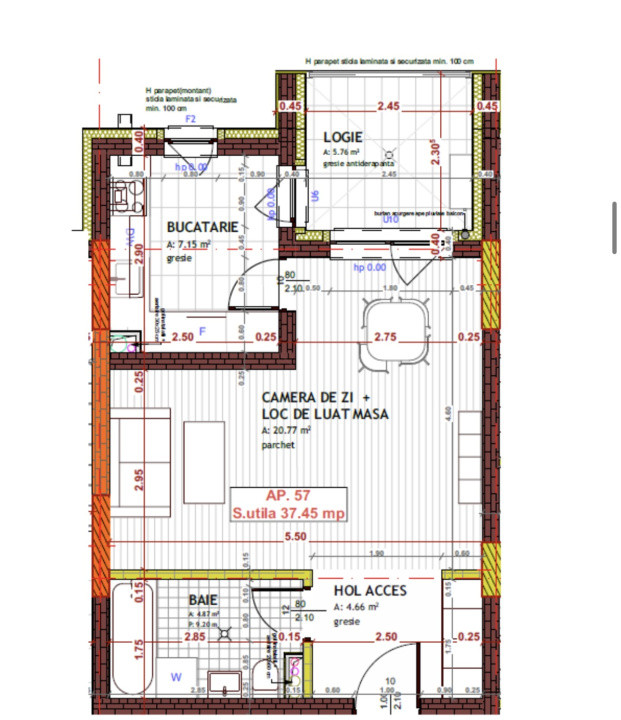Apartament de 1 camera, 37.45 mp, Semifinisat, Zona Tineretului