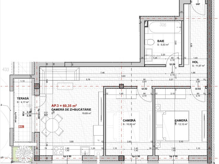 Apartament 3 camere, 60mp, balcon TVA inclus