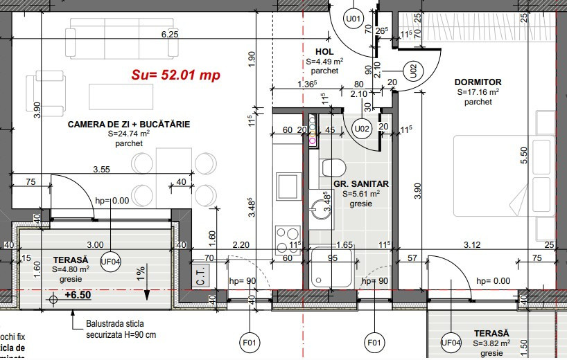 2 camere, 52 mp, 2 balcoane – parțial finisat, perfect de amenajat