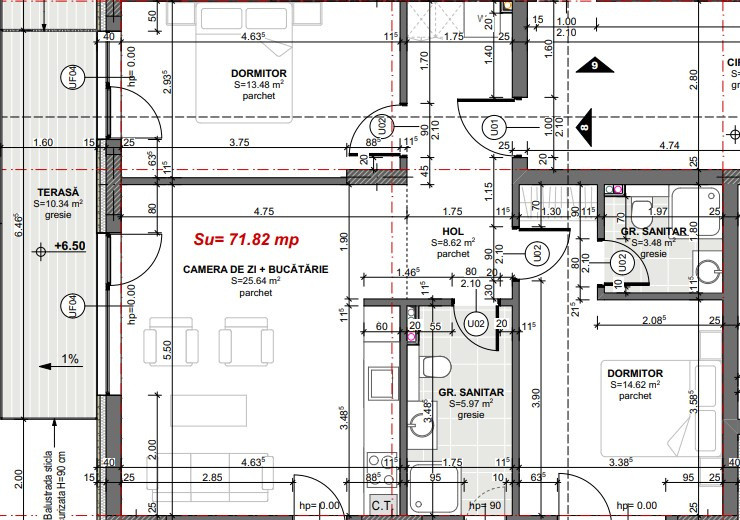 Apartament 3 camere, 2 băi, 2 balcoane, 72mp utili – bloc nou Apahida