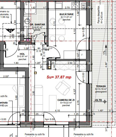 2 camere, 37mp  – parțial finisat, perfect de amenajat