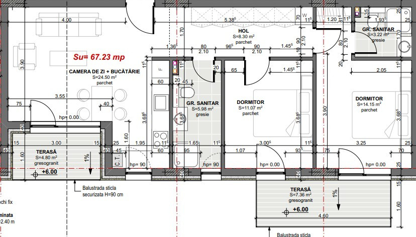 Apartament 3 camere, 2 băi, 2 balcoane, 67mp utili – bloc nou Apahida