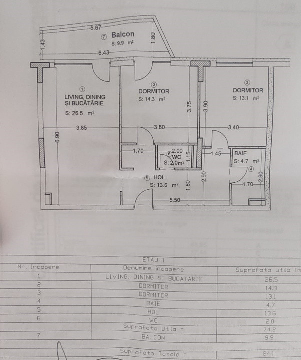 Apartament modern cu 3 camere, 74,2 mp pe strada Soporului