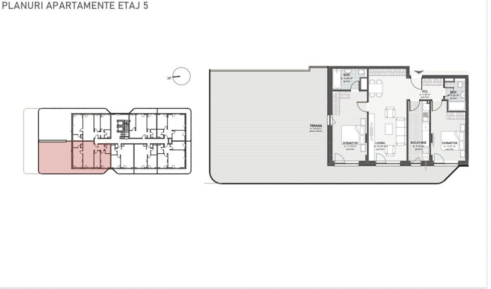 Apartament de 3 camere, 79,83 mp utili, +Terasa de 110 mp utli , Eroilor