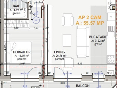 Apartament 2 camere, semidecomandat, semifinisat, 55,57 mp , zona Eroilor 