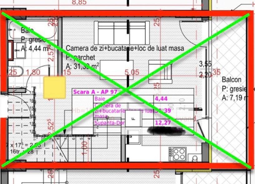 Penthouse pe 2 niveluri, semifinisat, 59 mp, Zona Soporului