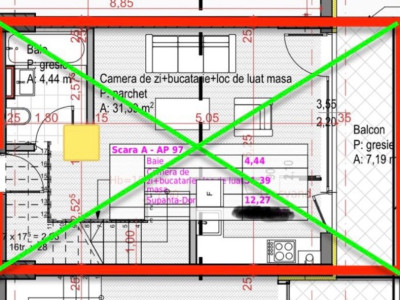Penthouse pe 2 niveluri, semifinisat, 59 mp, Zona Soporului