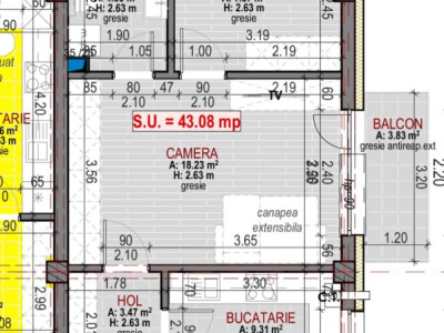 Apartament 2 camere, finisat, 43 mp, Zona Terra