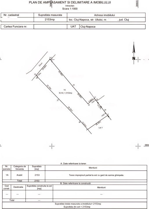 Teren intravilan, 2153mp, 25ml front, Uliului/Grigorescu