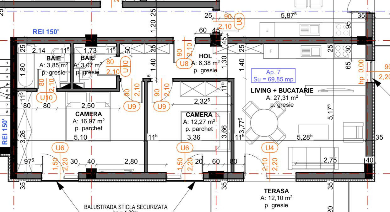 Apartament 3 camere, 2 bai, finisat, zona verde 