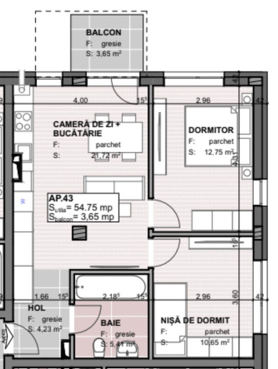 Apartament 2 camere, plus nisa de dormit, bloc nou