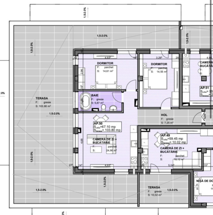 Apartament 3 camere, terasa de 100mp 